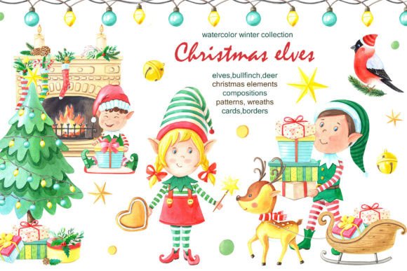 Download Christmas Elves.Watercolor - Elves Collection