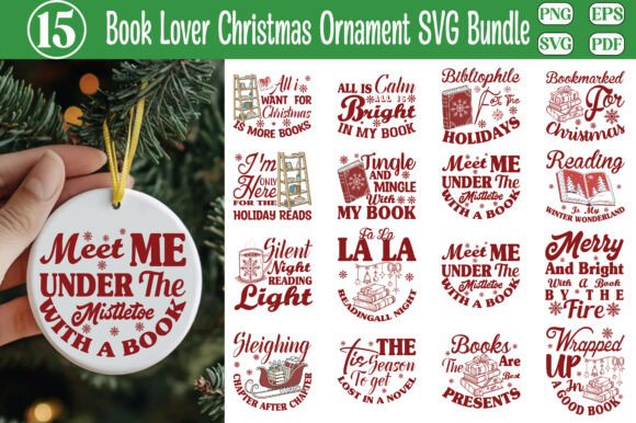 Download Book Lover Christmas Ornament SVG Bundle - Christmas ornament svg Collection